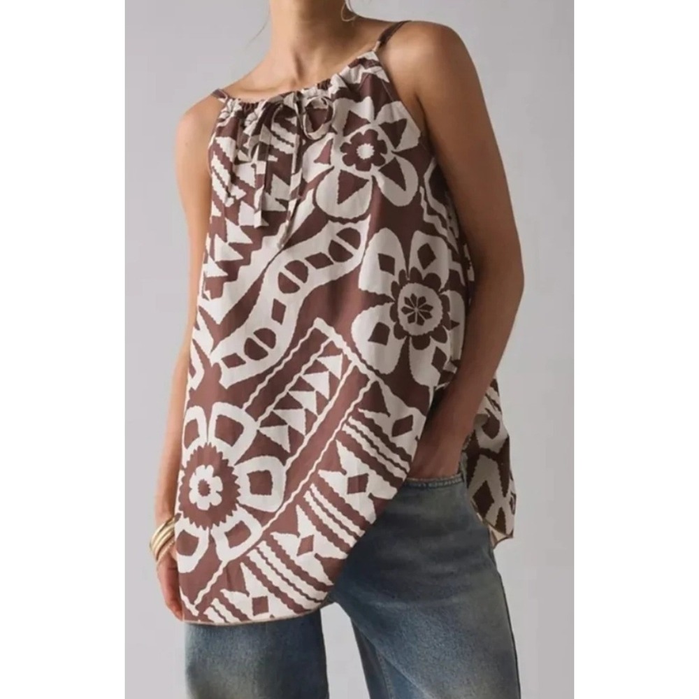 BDG Urban Outfitters Eva Tie-Front Ruched Strap Trapse Mini Dress Brown White sm